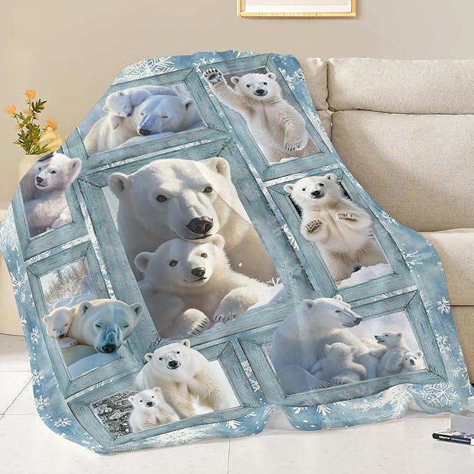 Polar Bear Blanket Gifts for Girls Boys Snowflakes Throw Blankets Cozy Plush Fleece Flannel Fuzzy for Women Men Decor 50"X40"