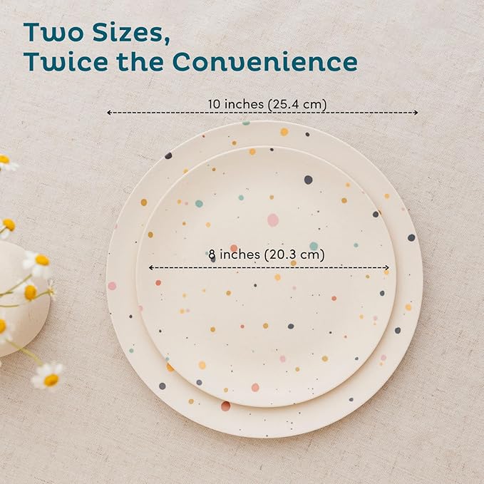 Nook Theory 4 Pack Reusable Bamboo Plates - Non-Toxic Toddler and Kids Plate, Dishwasher Safe, Not Microwavable Dinnerware (Pop 8")
