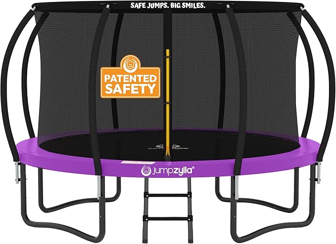JUMPZYLLA Trampoline Outdoor 8FT 10FT 12FT 14FT 15FT 16FT with Enclosure and Ladder, ASTM Approved Recreational Trampoline for Kids and Adults, Anti-Rust Coated Frame