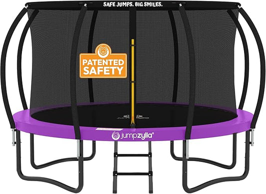 JUMPZYLLA Trampoline Outdoor 8FT 10FT 12FT 14FT 15FT 16FT with Enclosure and Ladder, ASTM Approved Recreational Trampoline for Kids and Adults, Anti-Rust Coated Frame