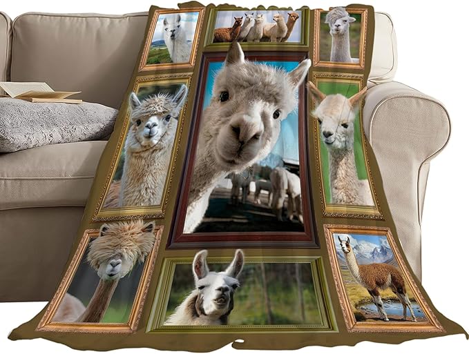 Alpaca Blanket Fleece Soft Warm Plush Llama Animal Throw Blanket Lightweight Plush Fuzzy Cozy Cute Alpaca Blankets Gift for Kids Adult Suitable for Couch Sofa Bed 80"X60"