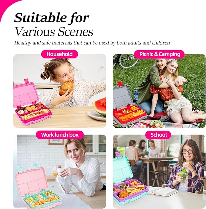 QCQHDU Bento lunch Box for Kids-4 Compartment,1180ml Lunch Containers for Adults,Microwave & Dishwasher & Freezer Safe,School,Work,Picnics with Sauce Vontainers,BPA-Free(Castle)