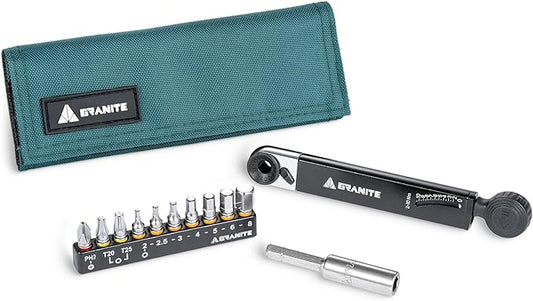 Granite Rocknroll TQ Torque Ratchet Bike Tool Kit, Bike Multitool Kit with 10 Tool Bits and Extension Rod, Portable Torque Ratchet Tool Kit for Mountain Bike, Road Bike and Gravel Bike (Green)