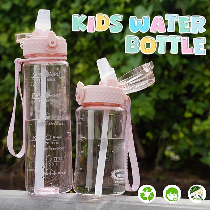 OLDLEY 12oz Kids Water Bottle for School - Motivational With Silicone Straw, Leak-Proof Tritan BPA-Free, Reusable for Girls Boys, Cerulean