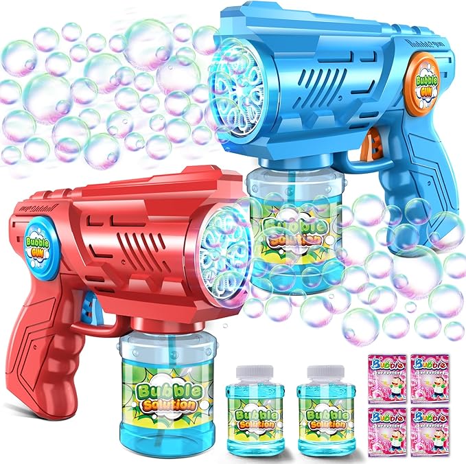Zerhunt Bubble Gun Machine for Kids 4-8: Automatic 10-Hole Bubble Toys with Rich Bubbles & LED Light - Summer Outdoor Bubble Blaster Toy - 2PCS Bubble Blower