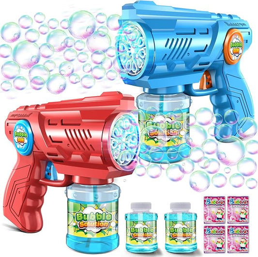 Zerhunt Bubble Gun Machine for Kids 4-8: Automatic 10-Hole Bubble Toys with Rich Bubbles & LED Light - Summer Outdoor Bubble Blaster Toy - 2PCS Bubble Blower