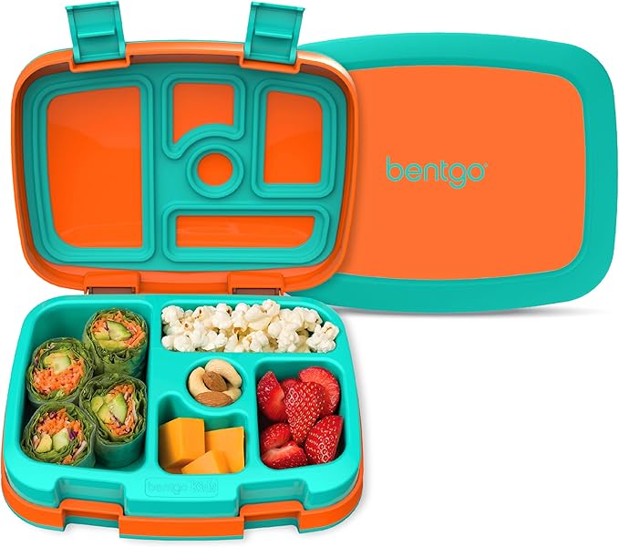 Bentgo Kids Bento-Style 5-Compartment Leak-Proof Lunch Box - Ideal Portion Sizes for Ages 3 to 7 - Durable, Drop-Proof, Dishwasher Safe, PFAS & BPA-Free & Made with Food-Safe Materials (Orange)