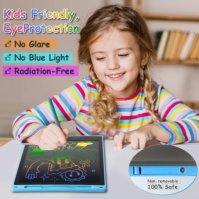 10 Inch LCD Writing Tablet - Colorful Electronic Drawing Pad & Doodle Board for Kids Ages 3-8, Erasable Educational Toy, Birthday and Christmas Gift for Girls and Boys (Blue)