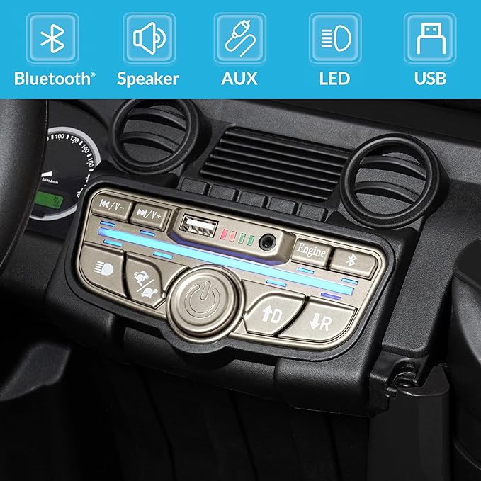 Kidzone Licensed Land Rover Defender 110 SVX 12V Ride On Car for Kids Ages 3–8, Electric SUV Toy with Parent Remote Control, Bluetooth Music, LED Headlights, Off-Road Wheels, Black