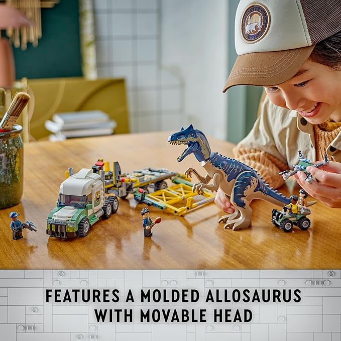 LEGO Jurassic World Dinosaur Missions: Allosaurus Transport Truck Toy, Fun Gift Idea for Kids with Kenji, Darius and Yaz Minifigures, Jurassic World Dinosaur Toy for Boys and Girls Ages 8 and Up 76966