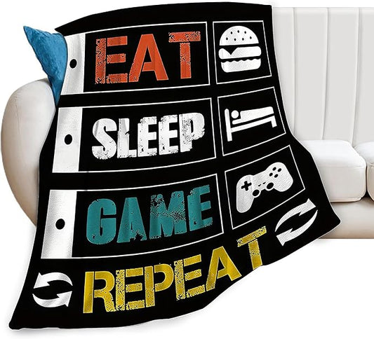 Game Blanket Gaming Gamer Throw Blanket Cozy Plush Black and White Fleece Flannel Ultra Soft Blankets Lightweight Fuzzy Party Gifts for Girls Boys Women Men Adult Kids 80"X60"