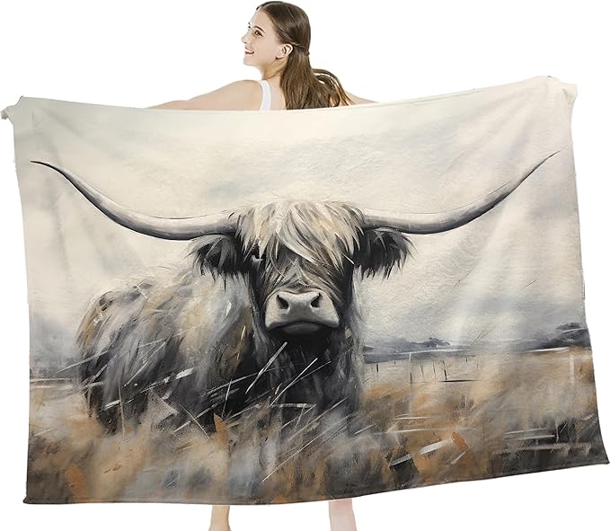 Highland Cow Throw Blanket - Farm Animal Gifts and Decor - Soft, Warm, Cozy Fleece for Couch, Sofa, Bed - 60"x50"
