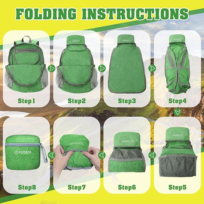 ZOMAKE 10L Lightweight Packable Hiking Backpack - Small Travel Hiking Daypack for Women Men - Tear Resistant Foldable Day Pack for Camping Outdoor Sports(Dark Green)