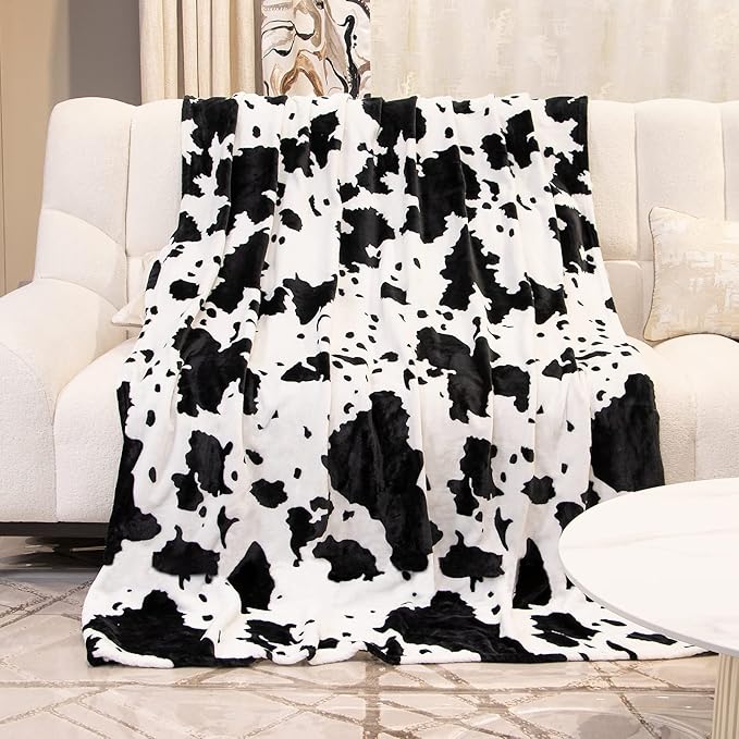 Cow Print Blanket Black & White - 50"x60" Plush Soft Fuzzy Fleece Throw for Adults Kids, All-Season Lightweight Bedding Decor, Gifts for Cow Lovers Birthday