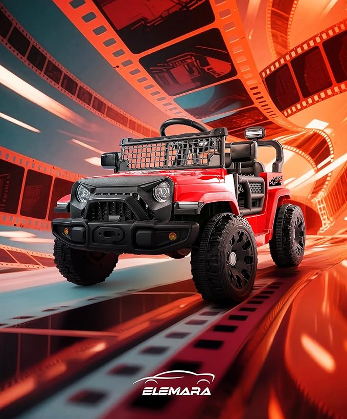 ELEMARA Ride on Toys for Kids, 3.5 mph Ride On Car for Toddlers, 12V Battery Operated Car w/Bluetooth, Remote, LED Lights, Toddler Electric Car to Drive, 3 Speeds Electric Vehicles for Child- Red