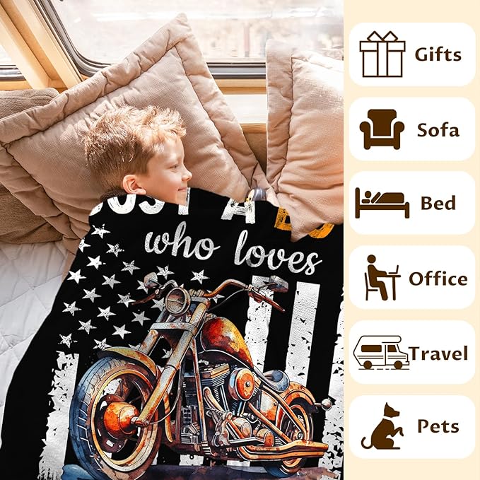 Motorcycle Gifts for Boys Men - 60x80 Inches Cool Throw Blanket for Kids Adults Motorbike Lovers Motorcycle Riders - Black Soft Fuzzy Car Blankets for Couch Sofa Bed Travel