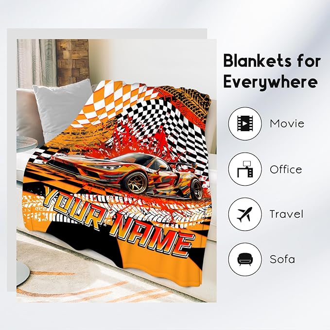 Custom Blanket for Kids, Racing Car Blankets for Boys, Personalized Toddler Throw Gifts, Cool Flannel Throw for Car Lovers, 60"x80"