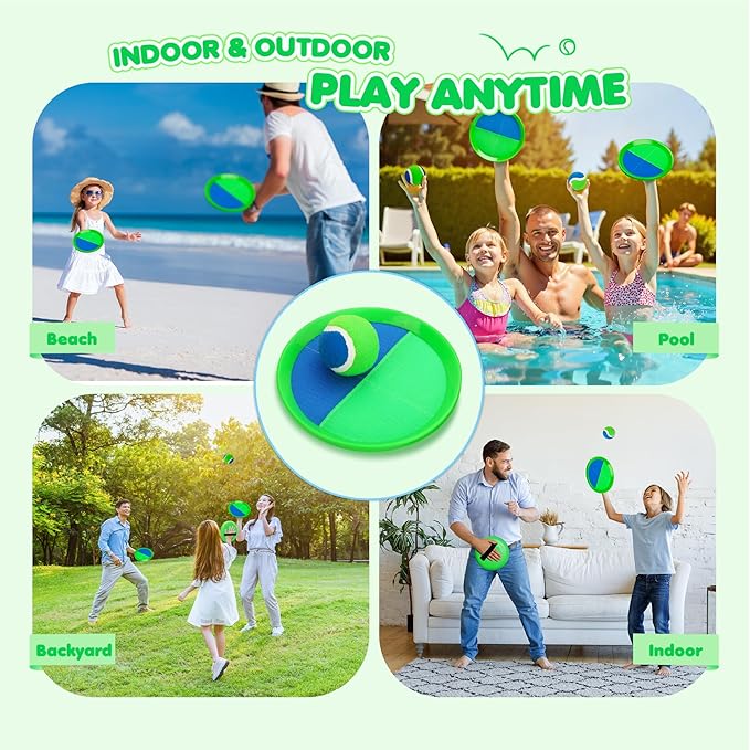 Toss and Catch Ball Set for Toddlers Kids Adults - 4 Pack - Beach Toys Pool Toys Outdoor Yard Games for Family- Sturdy & Water-Resistant - Classic Gift for Boys Girls 3 4 5 6 7 8 9 10 11 12+ Years Old