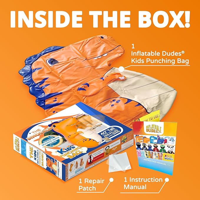 INFLATABLE DUDES Dinosaur -Kids Punching Bag | Already Filled with Sand| Bop Bag | Premium Inflatable Toy | Punching Bag for Kids | Enhanced Bounce-Back Action! | Indoor Outdoor - Party Games