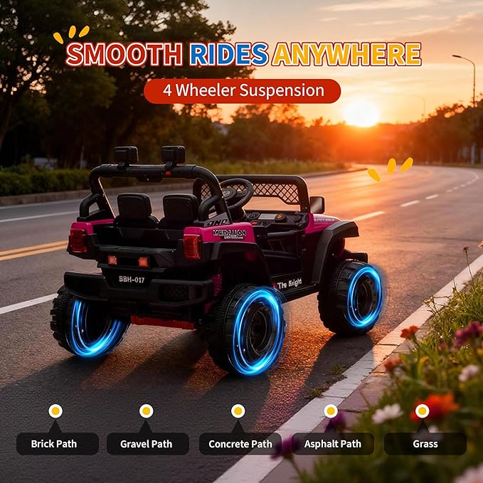12V Kids Electric Ride on Truck，Parent Remote Control Car for Kids| Features 3 Speeds to 6MPH, 2 * 550w Moto, Spring Suspension, LED Lights, Music | for Children Aged 2-8 Years, Rose