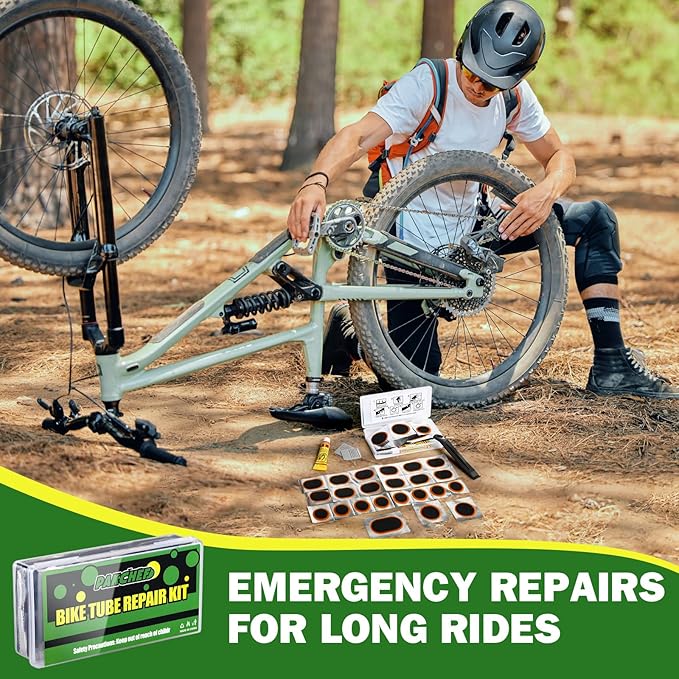 72 PCS Bike Tire Patch Kit - Bicycle Tube Patch Kit Tool Set - 4 Sizes Vulcanizing Patches for Road, Mountain Bike, Scooter, Ebike - Cycling Emergency Flat Tire Repair