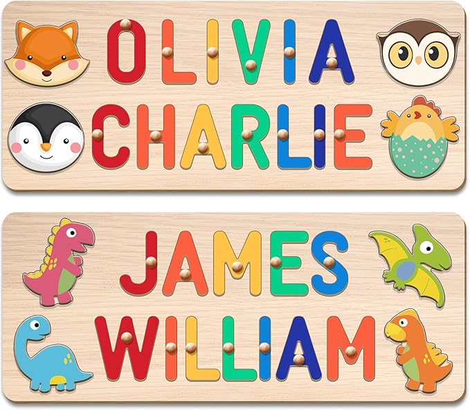 Baosity Personalized Name Puzzles for Toddlers 1-3, Custom Name Puzzle for Kids, Early Learning Toys for Baby Boy Girl, Wooden Toddler Puzzles, Personalized Gifts for Birthday Christmas Baby Shower