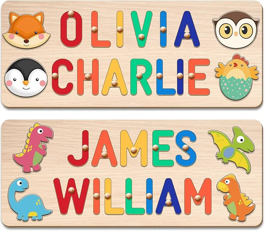 Baosity Personalized Name Puzzles for Toddlers 1-3, Custom Name Puzzle for Kids, Early Learning Toys for Baby Boy Girl, Wooden Toddler Puzzles, Personalized Gifts for Birthday Christmas Baby Shower