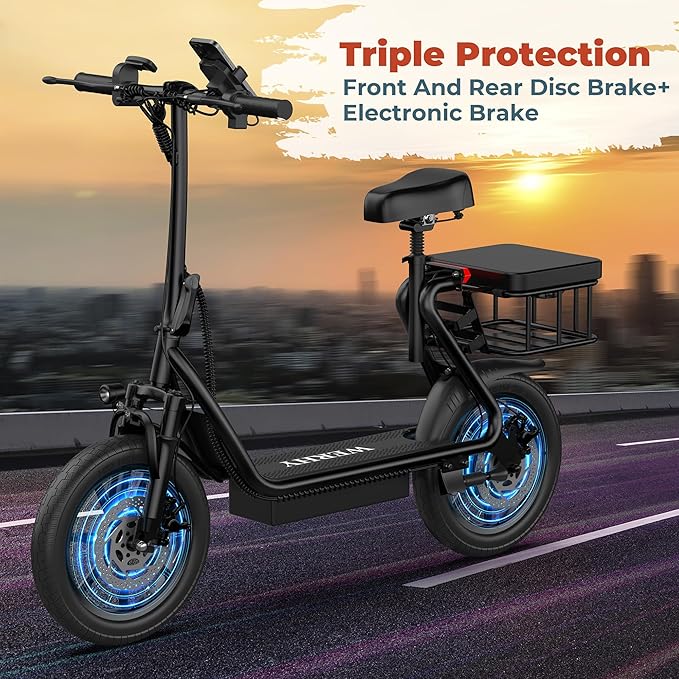 WERHY Electric Scooter, 500W Motor, 14'' Tires, Top Speed 22 mph, Max 27/49 Miles Ranges, Foldable E-Scooter with Suspension, Digital Display, Cruise Control,Rear Seat Box/Basket