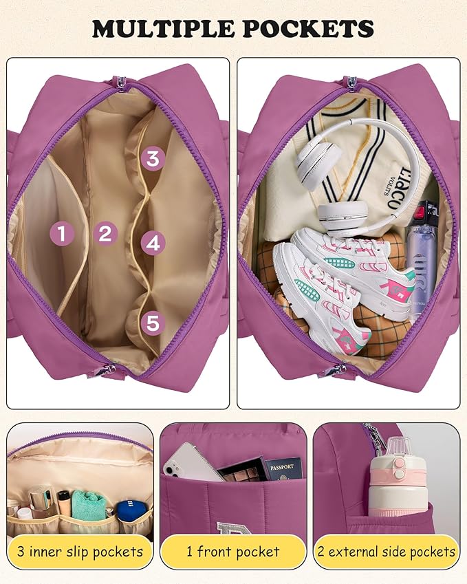 Stocking Stuffers-Duffle Bag with Initial, Spend The Night Bags for Women，Overnight Bag with Wet Pocket，Lightweight Travel Bags Personalized Gym Tote with Makeup Pouch