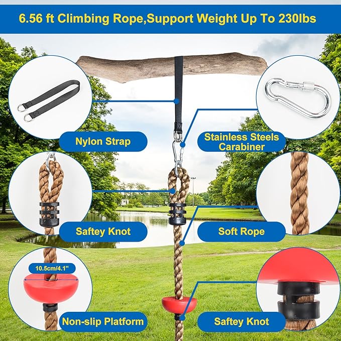 12 Rock Climbing Holds for Kids Climber,6.56FT Climbing Rope Swing and 6 Sturdy Ratchets Straps for Kids Tree Climbing,Tree Climbing Kits for Outdoor Obstacle Training,Black