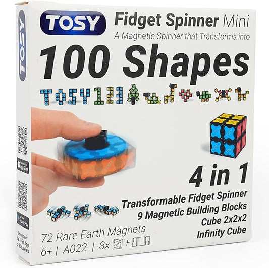 TOSY Magnet Fidget Spinner Mini - 8 Blocks, 3 in 1 Toy: Transformable Fidget Spinner, Infinity Cube, 2x2 Puzzle Cube, Christmas Stocking Stuffers Gift for Kids/Adults, STEM Sensory Stress Relief Toy