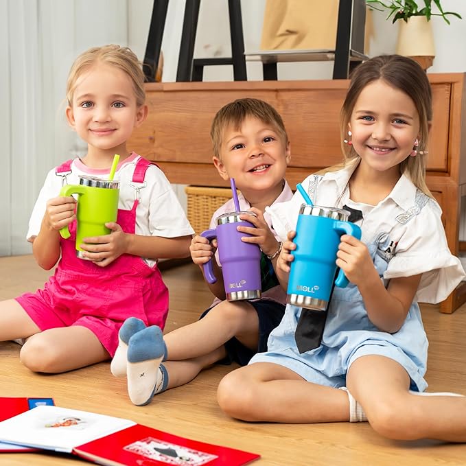 Kids Tumbler-16 oz Stainless Steel Double Wall Vacuum Insulated Tumbler Cup with Lid and Straw Travel Coffee Mug with Handle(Orange)