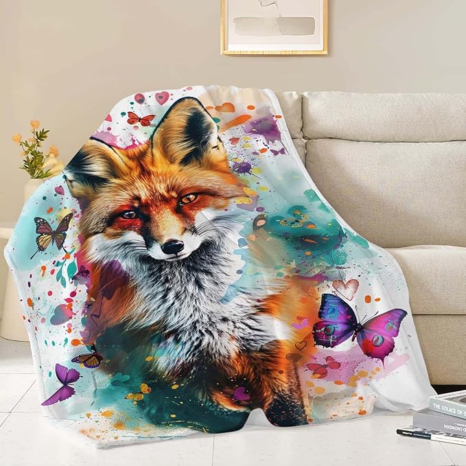 Fox Throw Blanket Fox Stuff Gifts for Kids Girls Boys Adults Women Man Soft Cozy Warm Plush Fluffy Fuzzy Fleece Blanket Decor 40''X50''
