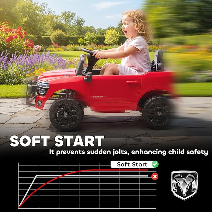Qaba 12V Kids Ride on Car, Licensed Dodge RAM 3500 Electric Car for Kids with Dual Motors, Parent Remote Control, Rear Suspension, Power Display, Bluetooth Music and LED Lights, Red