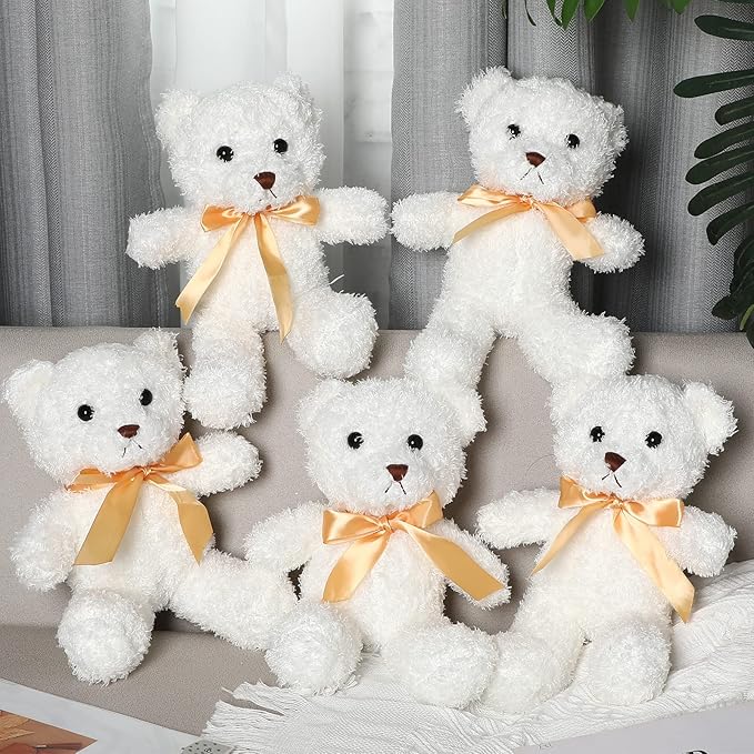 Lenwen 18 Pcs Bear Stuffed Animals Bulk 12 Inch Soft Plush Bears Doll Small Stuffed Toy for Boy Girl Baby Shower Valentines Christmas Birthday Decor Gift Party Favors(White)