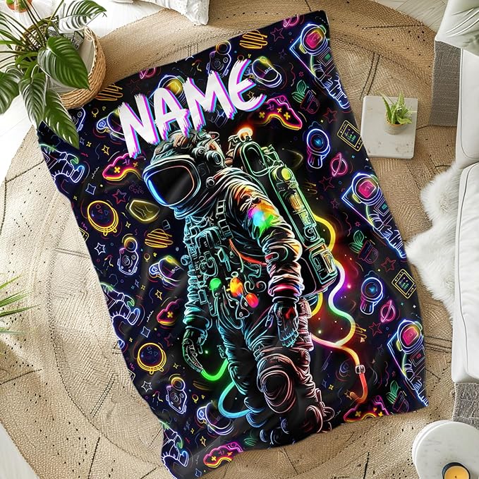 Kids Blanket for Boys Son Grandson Personalized Astronaut Blanket for Gift, Custom Cool Warm Cozy Throw for Living Room Bed Sofa Camping