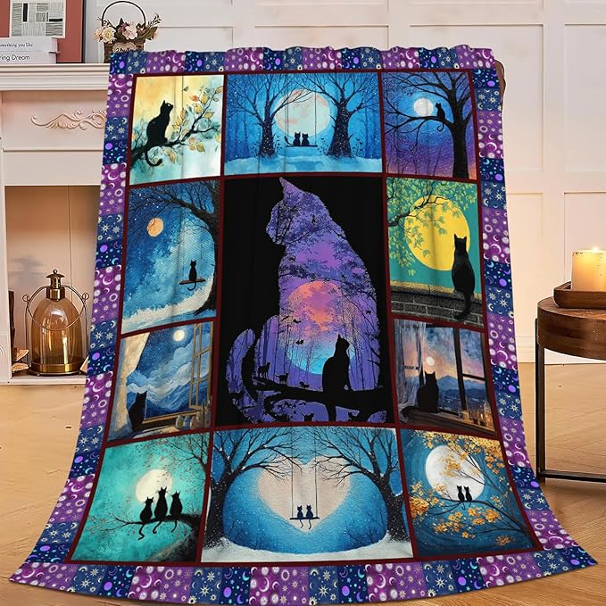 Black Cat Throw Blanket Black Cat Stuff Gifts for Kids Girls Boys Adults Women Men Soft Cozy Warm Plush Fluffy Fuzzy Fleece Blanket Decor 60''X80''