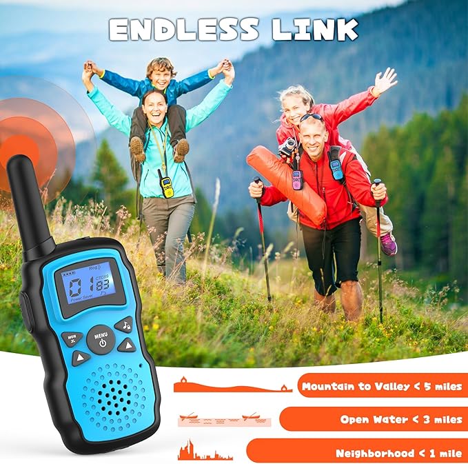 Wishouse Walkie Talkies for Kids Rechargeable Long Range, Xmas Birthday Gift for Boys Girls 4 5 6 7 8 9 10 Year Old, Hiking Camping Gear Games Toys Ideas with Flashlight, VOX, Easy to Use, 4 Pack
