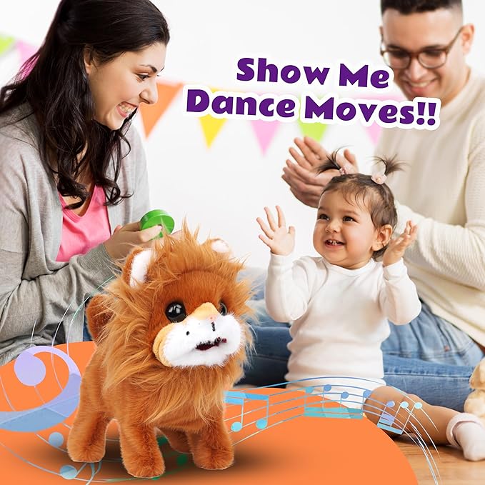 Cuteoy Walking Brown Lion Stuffed Animal Speaking Roar Plush Electric Interactive Animated Plushies Toy for Girls Boys Birthday