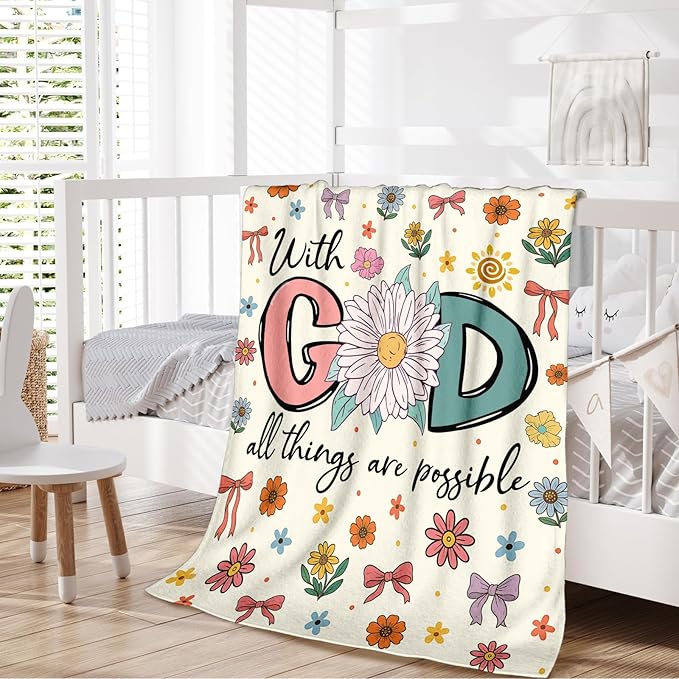 Blanket for Women Girls, Christian Throw Blanket Gifts for Kids Teens Adults, 50"x60" Cute Soft Flannel Cozy Comfy Blankets Gift Lightweight Warm Throws for Couch Sofa Bed Decor