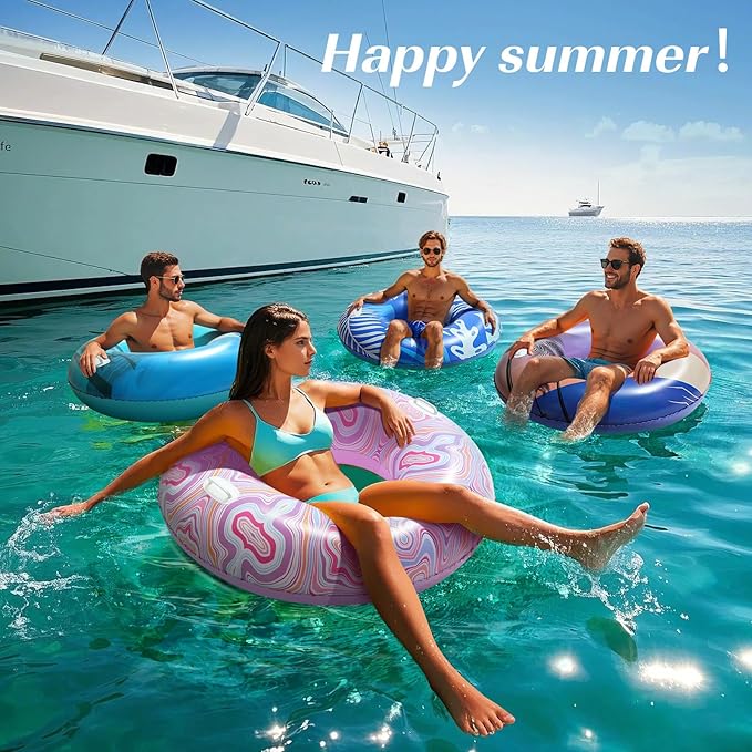 HeySplash Pool Tubes for Adult, 42 Inch Large Pool Floats with Handles, Inflatable Swim Rings Lounge, Hawaii Fun Swim Floaties Swimming Pool Beach Lake River Party Decoration Toys,Colorful Pink Ripple