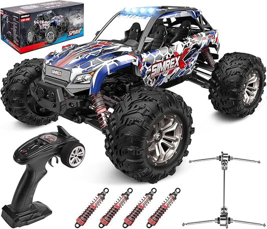 SIMREX 1/16 Scale Hobby RC Car, 36 KPH High-Speed 4WD RC Truck, 2.4 GHz Remote Control Car, All-Terrain Electric Vehicle, 4X4 Remote Contral Moster Truck for Kids and Adults