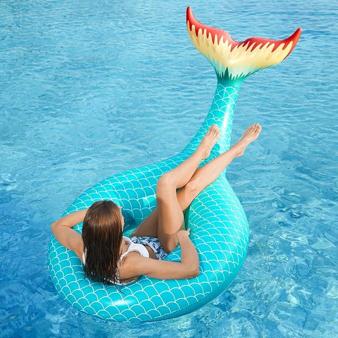 Jasonwell Giant Inflatable Mermaid Tail Pool Float with Fast Valves Pool Floaties Tube Summer Beach Swimming Pool Party Lounge Raft Water Floaty Decorations Toys for Adults Kids Green L