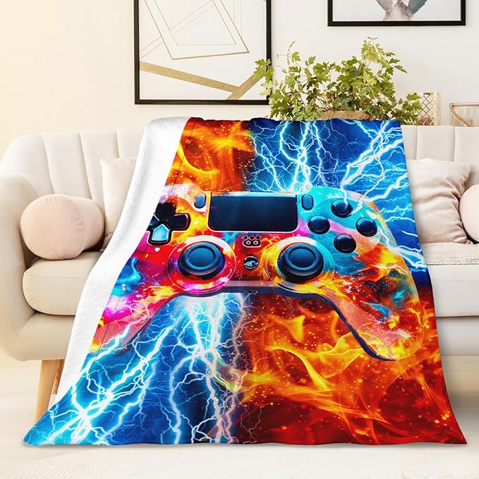 Boys Blanket Game Throw Blankets for Kids Teens - Gaming Party Decor Stuff 50X60 Inches Soft Warm Gamer Throw for Sofa Couch Bed Office Son Birthday Gift