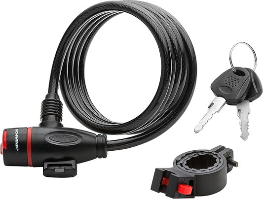 Schwinn Bike Key Cable Lock in Braided Steel Cable, 5 feet x 8mm Anti Theft Bike Lock, Security Level 1