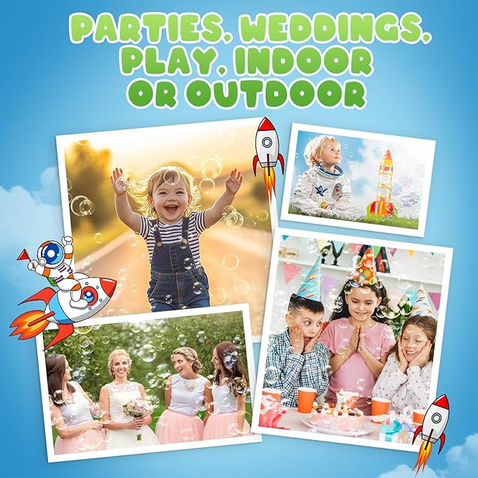 Bubble Machine Rocket with Bubble Solution, Boy Toys Age -3, Automatic Bubble Blower, Bubble Maker for Toddlers Kids Outdoor Indoor, Gifts for 3 4 5 6 7 8 Year Old Boys Girls