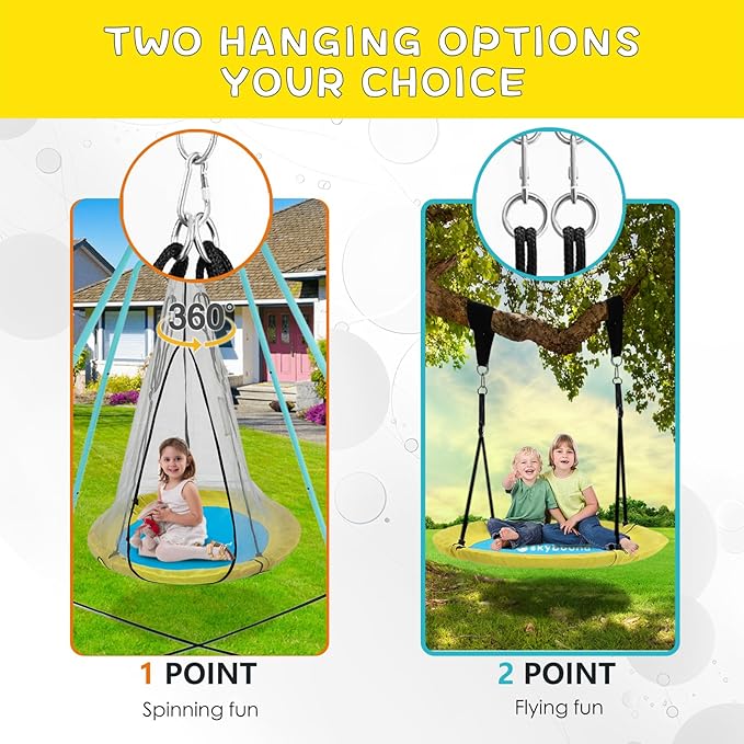 SkyBound Tree Swing Saucer Swing - 600LB Weight Capacity - Outdoor Swing with Hanging Straps - Waterproof Tree Swings for Kids - Tire Swings for Trees - Durable Flying Swing Seat for Children