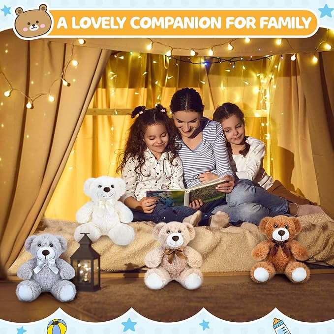 Aoriher 28 Pieces Stuffed Bears Bulk Plush Animals Toys with Ribbon Bow 13.7 Inches Wedding Baby Shower Centerpieces Decoration for Christmas Stocking Stuffed Party Favors