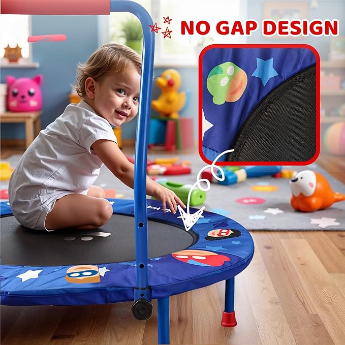 Happin® 36" Mini Foldable Toddler Trampoline for Kids with Height-Adjustable Handle, Noise-Free Kids Trampoline Indoor with Super Safety Pad & Durable Steel Frame, Indoor/Outdoor