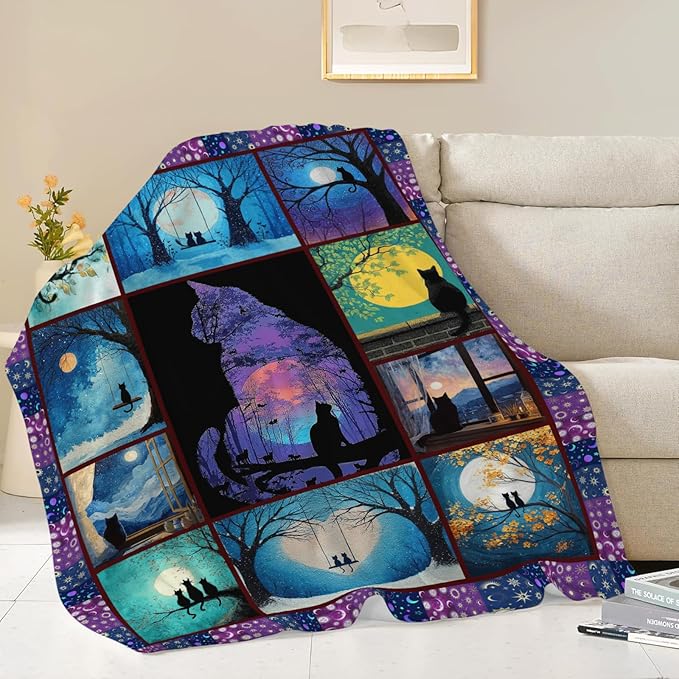Black Cat Throw Blanket Black Cat Stuff Gifts for Kids Girls Boys Adults Women Men Soft Cozy Warm Plush Fluffy Fuzzy Fleece Blanket Decor 60''X80''